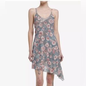 Just Polly New York Sleeveless Spaghetti Straps Floral Asymmetrical Dress